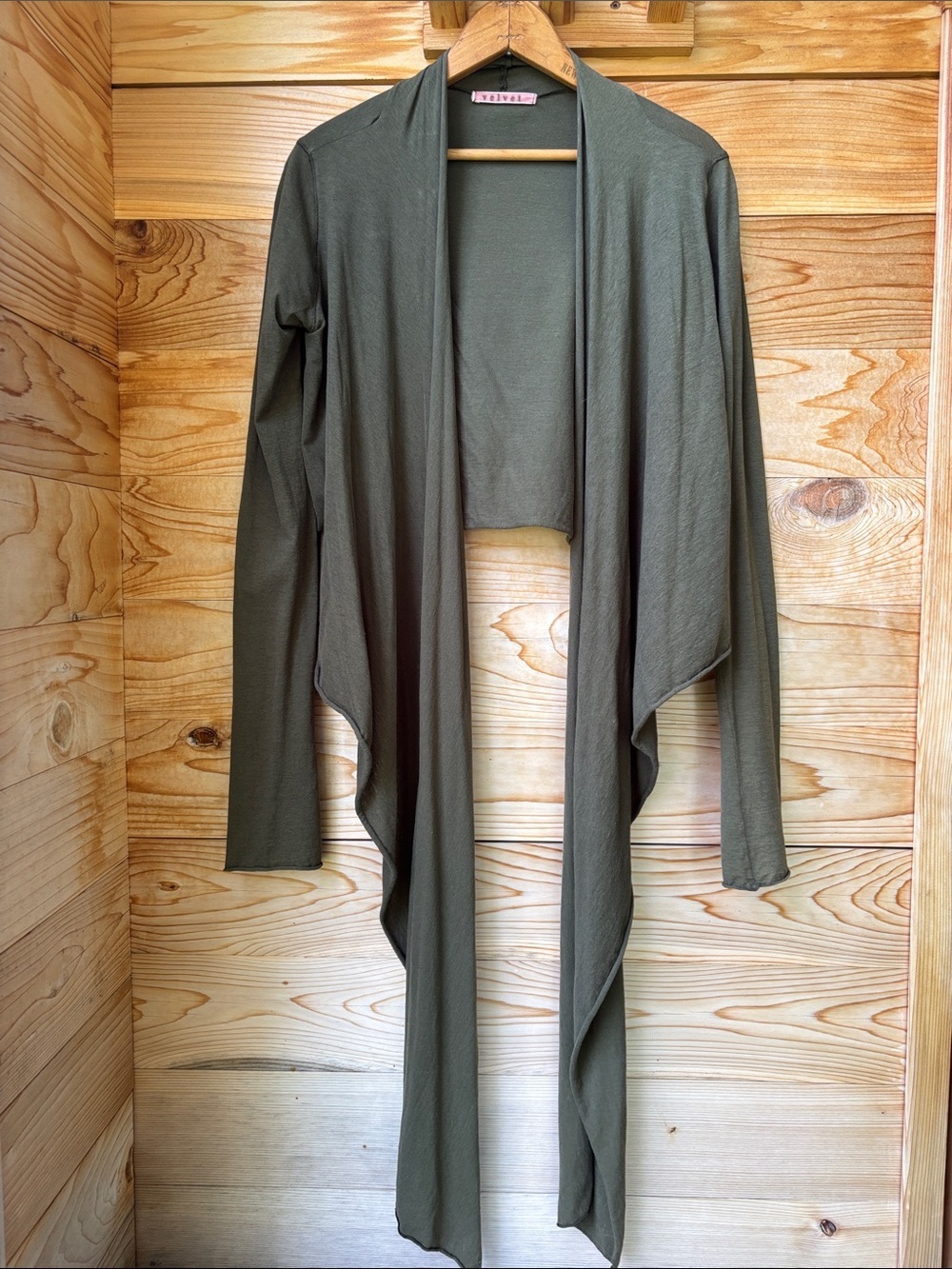 Velvet by Graham & Spencer Ballet Wrap Cardigan
Size: Small
Color: Olive Green
